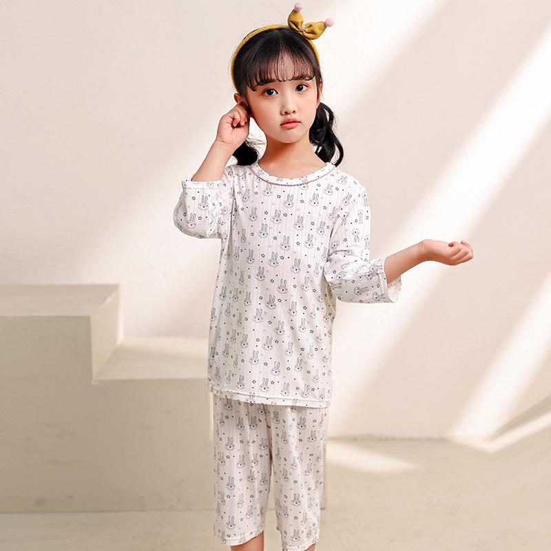 Summer Ice-Feel Kids' Pajama Set: Three-Quarter Sleeve Jacquard for Boys & Girls