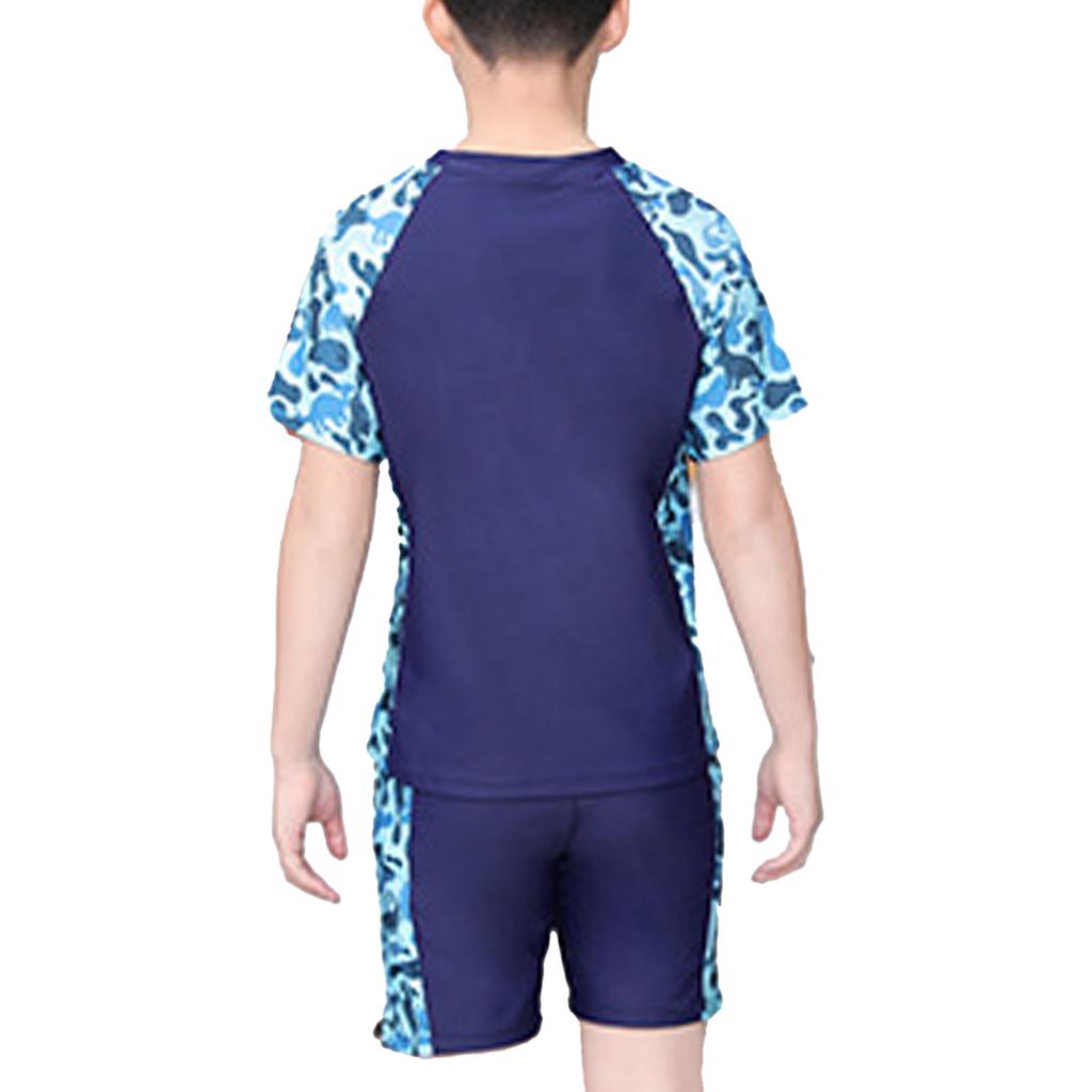 Boys Swimwear Set Short Sleeve Rash Guard Top Matching Trunks Hat Beach Swim Outfit
