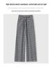 Women's Black and White Plaid Ice Silk Cropped Wide-Leg Pants - Elastic Waist, Summer Casual, Slimming, Loose Fit.