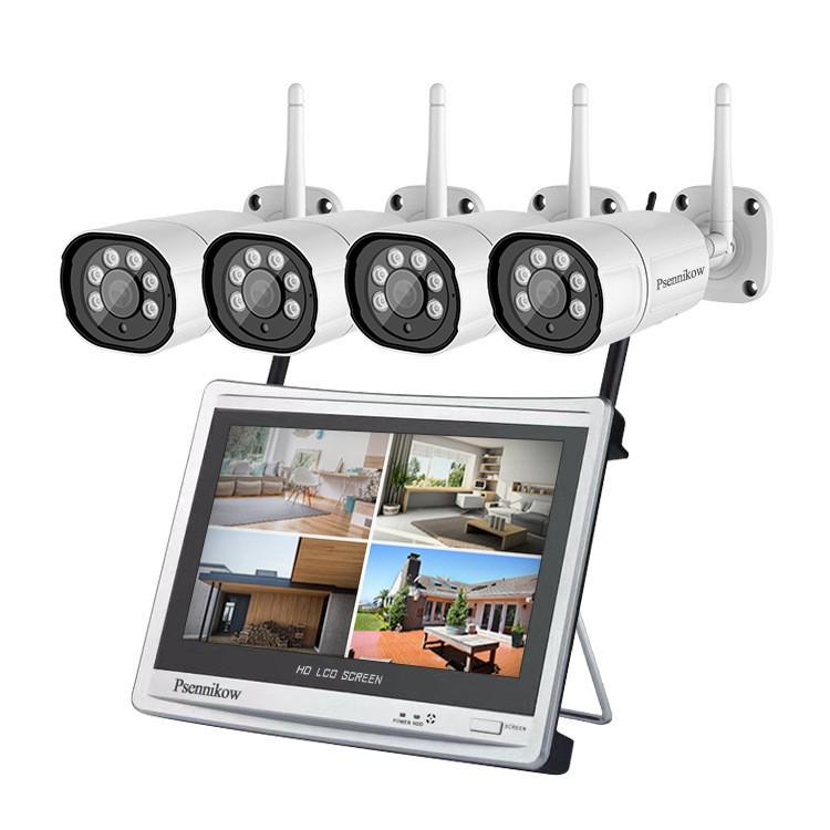 Wireless 4/8-Channel CCTV Monitoring Kit with Screen & 3MP WiFi Cameras