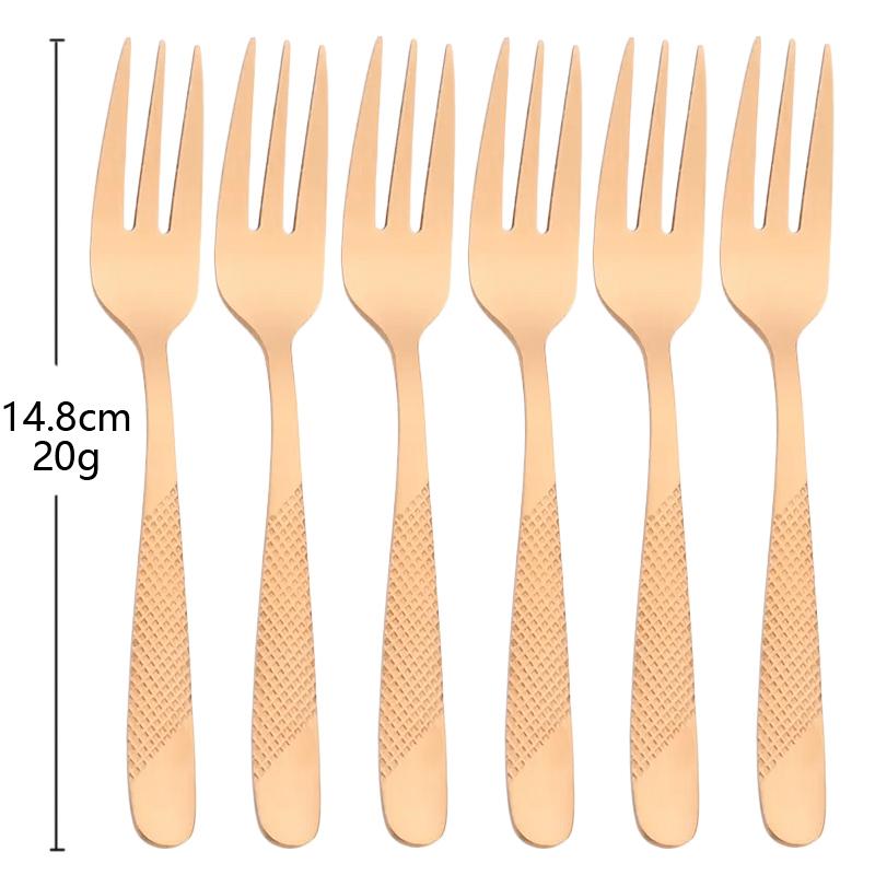 6Pcs Cutlery Stainless Steel Dinner Fruit Fork Colourful Cake Forks With Long Handle Tea Spoons Set for Hotel Party