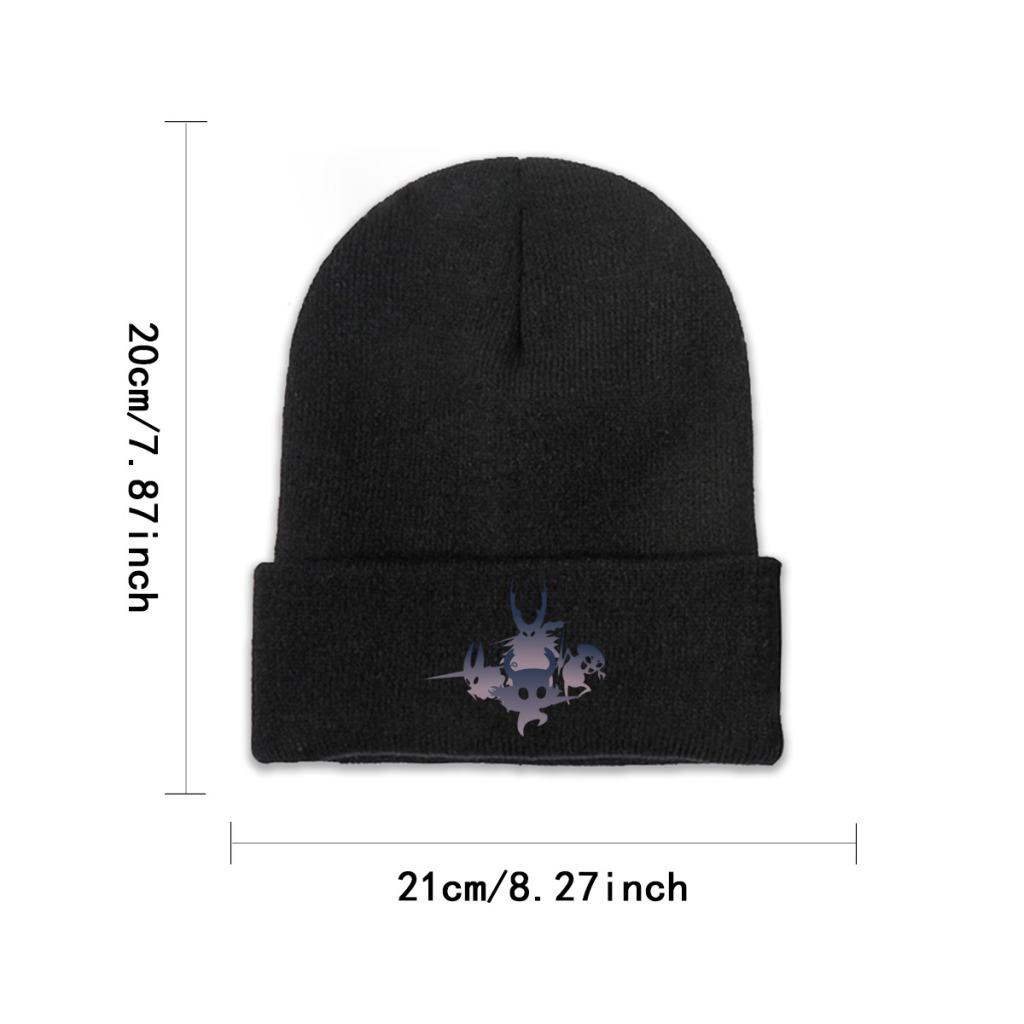 Hollow Knight Farbverlauf Strickmütze Beanie Wintermützen Warm Unisex Mode Totenkopf Videospiel Mützen Unisex Damen Geschenk