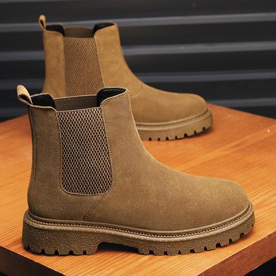 Modische italienische Marke Herren Chelsea Boots Echtes Leder Lässige High-Top-Stiefel Rutschfeste Stiefeletten Allround Street Fashion Klassischer Stiefel