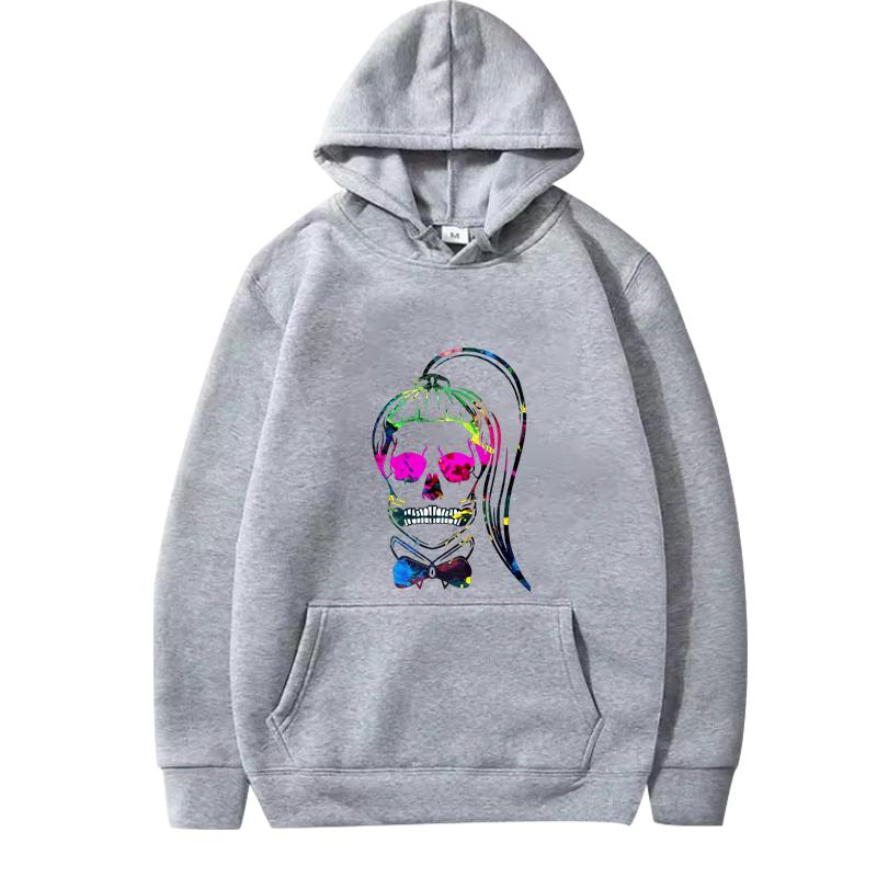 Born This Way Neon Paint Skull Sticker Hoodie Men Women Vintage Long Sleeve Streetwear Print Graphics Oversiz Hoodie Unisex