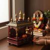 Wooden Temple | Painted Pooja Mandir Wall Desk Storage, Indian Hindu Mandir Religion | Pooja Temple For Home Office , Wall Hanging Art Gift
