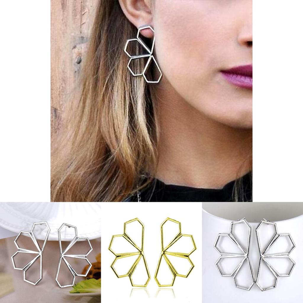 Statement Geometric Hollow Earrings Fashionable Alloy Jewelry For Women