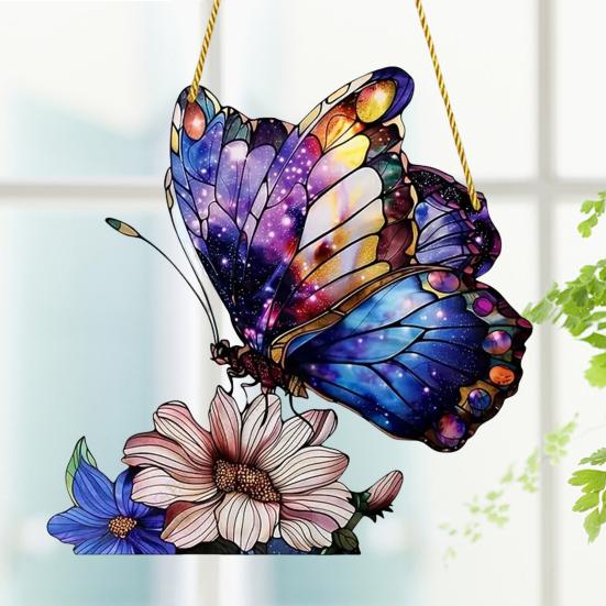 Animal Sun Catcher Multicolor Acrylic Bird Bat Pendant Stained Glass Style Hanging Decoration for Living Room Bedroom Windows Balconies