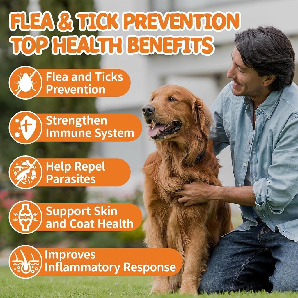 Flea and Tick Prevention for Dogs Chewables - Natural Dog Flea and Tick Treatment Chewable - Oral Flea Supplement for Dogs - Puppy Flea Support - All