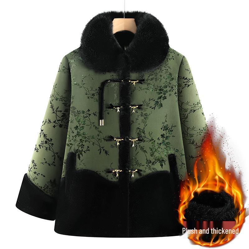

Stylish Winter Cotton Jacket - Warm, Padded, Plus Velvet, Fur Collar for Middle-Aged and Elderly 4XL (67.5-72.5kg) зелений