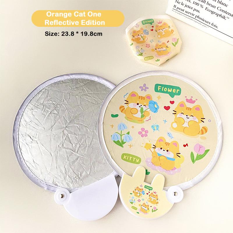 

Cute Mini Folding Fan with Photo Reflector Portable Dual-use Summer Manual Cooling Tool Refresh Outdoor Handheld Round PocketFan
