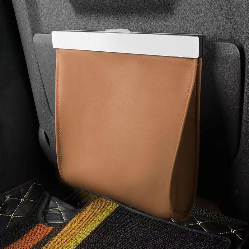 Cross-Border Logo Car Trash Bag: Leather Magnetic Seat Back Hanging Storage, Creative Hidden Interior Design