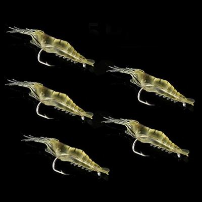 5Pcs Fishing Lure Soft Lightweight Faux Vivid Shrimp Prawn Bait Hook Fishing Gear