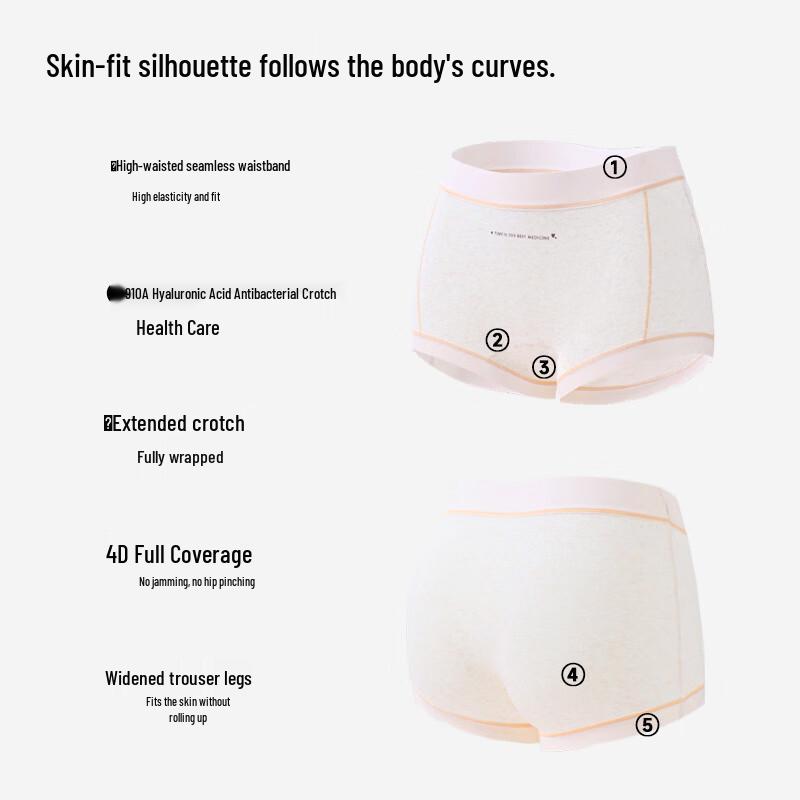 FENTENGCARE Women's 3-Pack 10A Antibacterial High-Waist Cotton Boxer Briefs