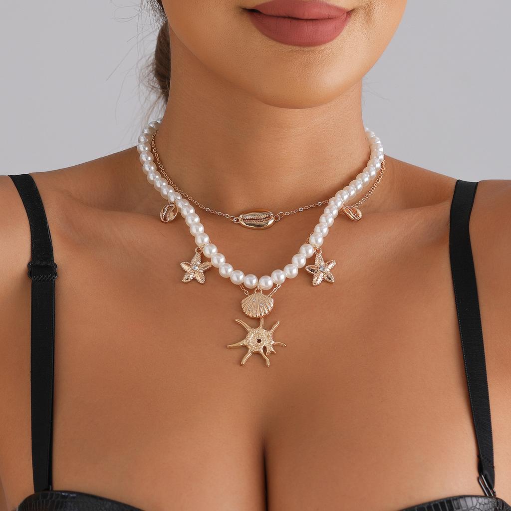 Summer Starfish Shell ins Vacation Wind Pearl Baroque Necklace Beach Casual Items