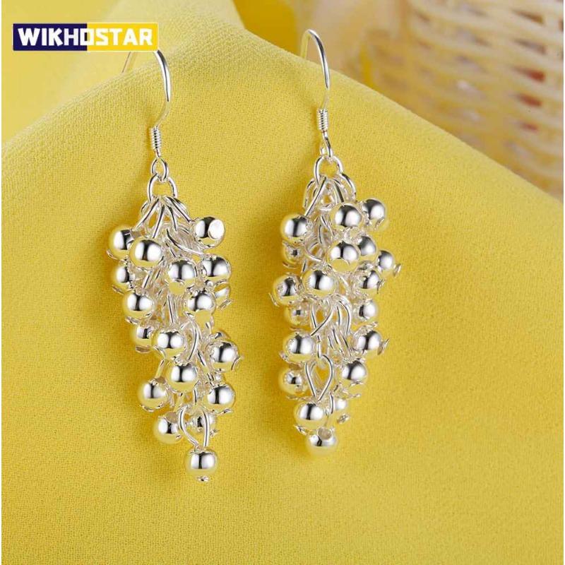 Heißes Silber Farbe Kreative Traubenperlen Hängeohrringe für Frau Mode Party Feine Geschenke elegant edel Schmuck