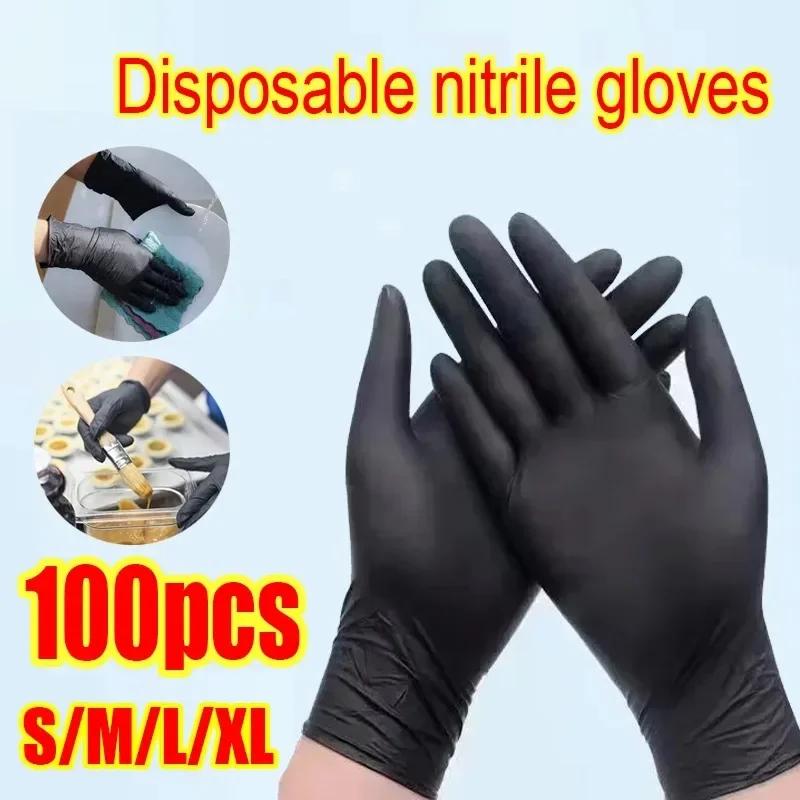 100PCS Black Nitrile Gloves Thickened Disposable Gloves for Cleaning Hairdressing Waterproof Dishwashing Tattoo Gloves