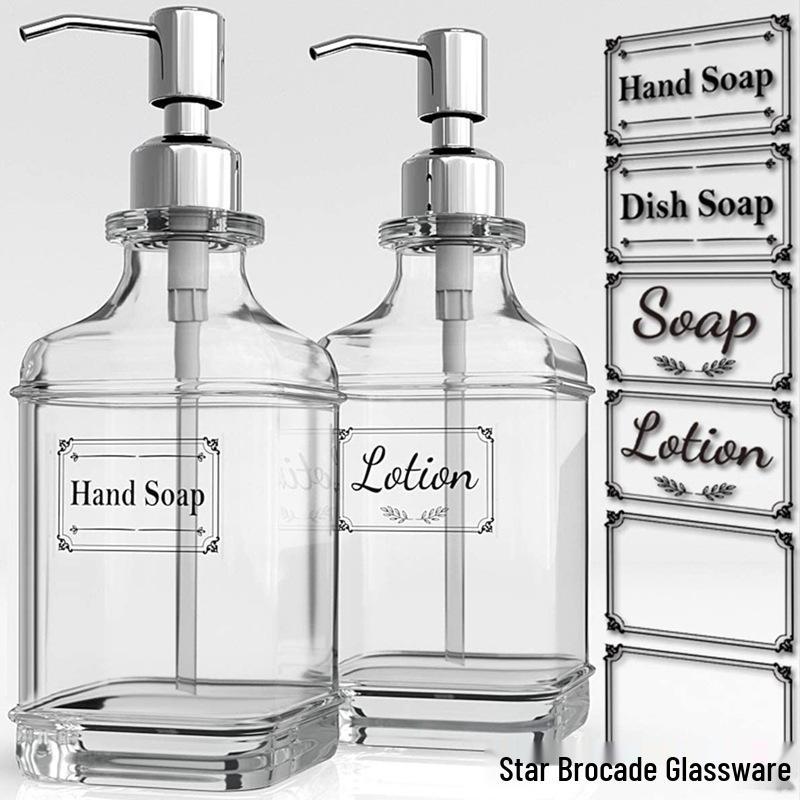 Square Glass Soap Dispenser with Stainless Steel Pump - Small Capacity