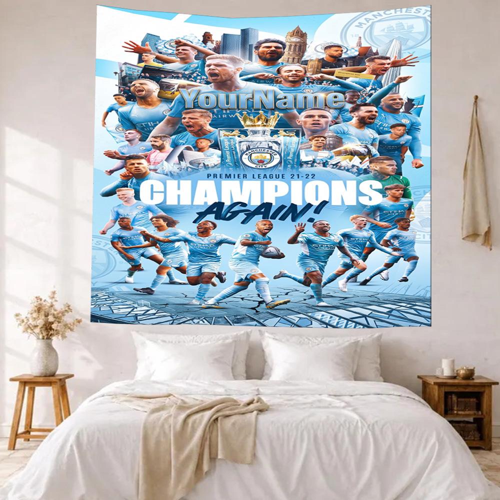 Manchester City Custom Your Name Wall Decor Tapestry Art For Pet Memorial Birthdaywedding Party Backdrop Family Gift