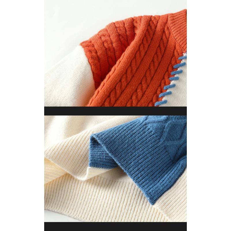 Autumn and Winter Warm Men's Sweater Street Fashion Patchwork Color New Casual Pullover Turtleneck Warm Loose Top