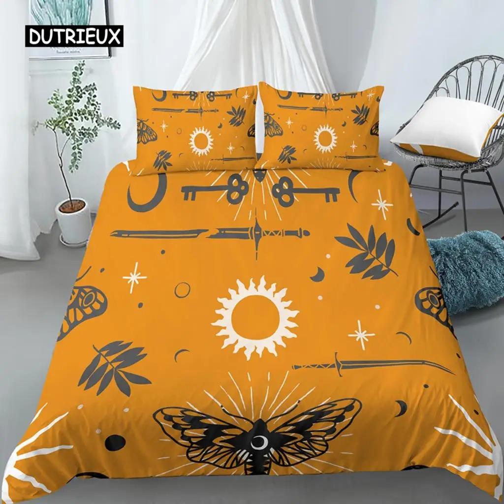 Boho Butterfly Duvet Cover Set Sun and Moon Hippie Soft King Queen Size Bedding Set with Pillow Case 23pcs Soft Quilt Cover