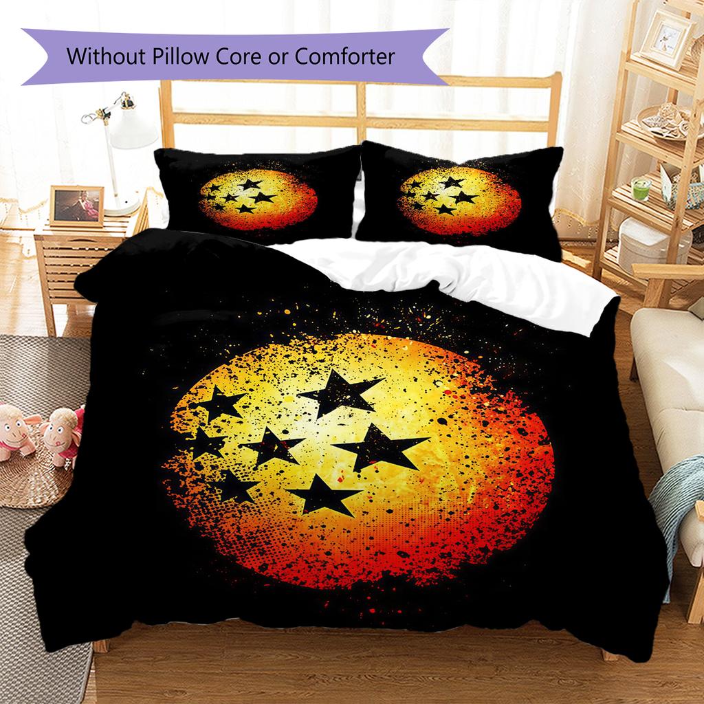 DRAGON BALL Logo Pattern Bedding,Quilt Set Quilt Cover Pillowcase Home Birthday Gift (1 * Duvet Cover + 2 * Pillowcase, Without Core)