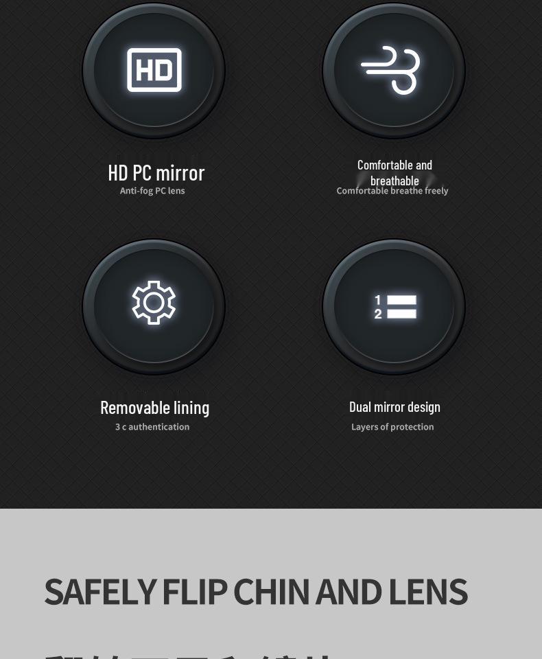 AD Full-Face Flip-Up Motorcycle Helmet, 3C/DOT Certified, All-Season Safety for Men & Women.