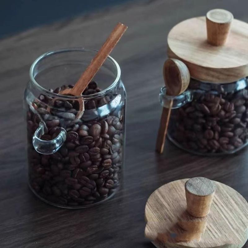 Glas-Gewürzglas mit Holzdeckel & Löffel