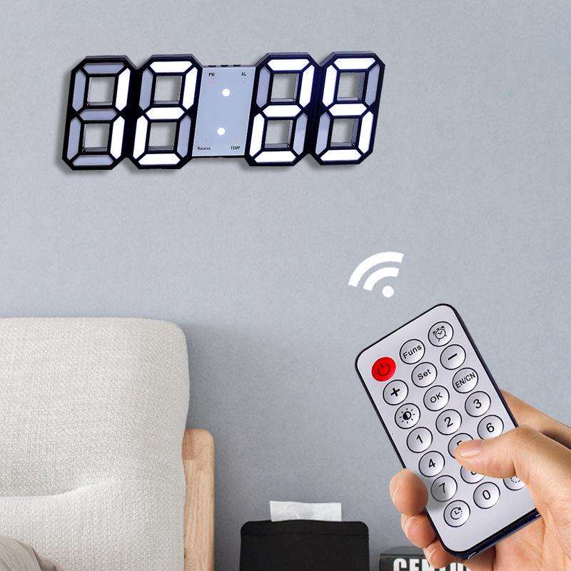 3D LED Digital Clock with Alarm, Calendar, and Thermometer for Living Room Wall