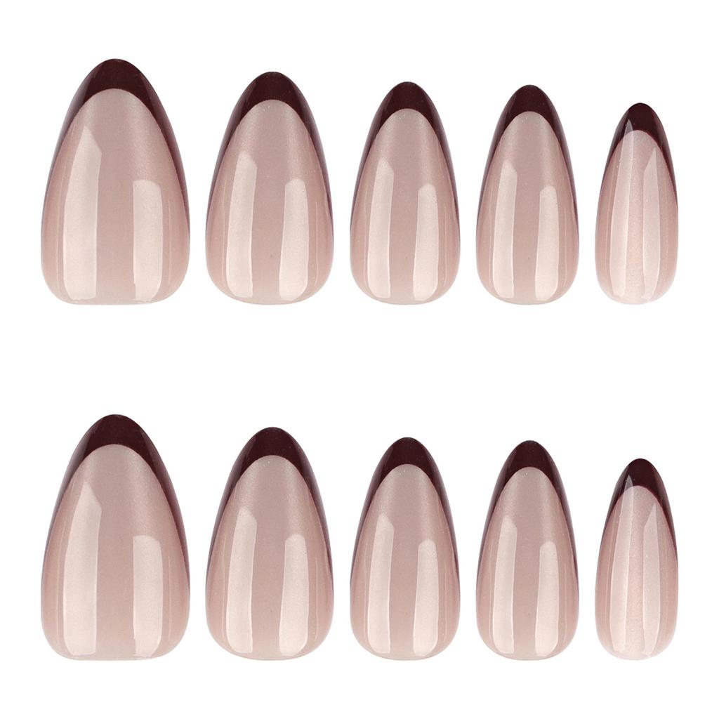 Cat Eye Flash Wearable Nails - French Red Almond-shaped Nail Tips (Medium Short)