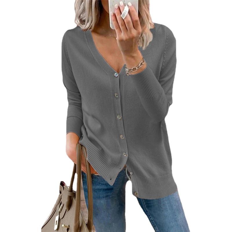 2026 Autumn Winter Women's V-Neck Cardigan, Button Detail Open Front Knit Sweater with Soft Yarn, Versatile Layering Piece for Office & Casual Wear