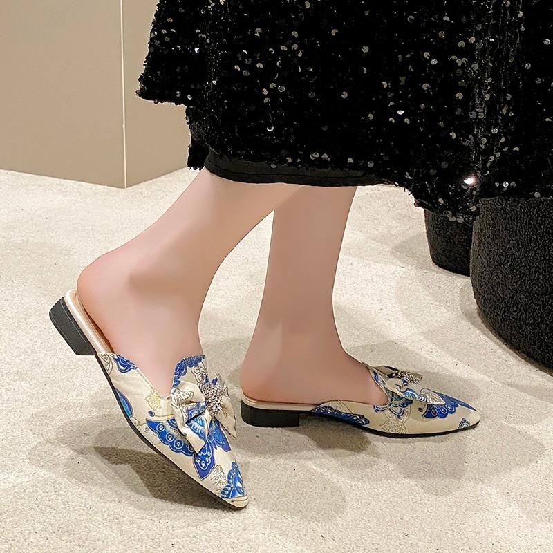 Fashion Summers Embroidery Womens Slippers Fashion Elegant Pointed Toe Slides Shoes Ladies  Luxury Designer Shoes for Women