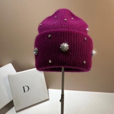 Winter Light Luxury Niche Rhinestone Heavy Industry Knitted Hat Celebrity Outdoor Warm Rabbit Hair Pullover Hat