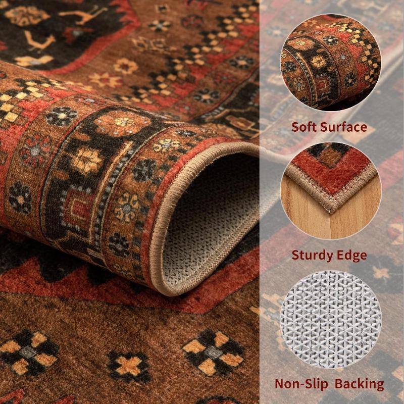 Vintage Persia Style Living Room Carpet Machine Washable Antislip Floor Mat Soft Rugs for Bedroom Bedside Geometric Print Design