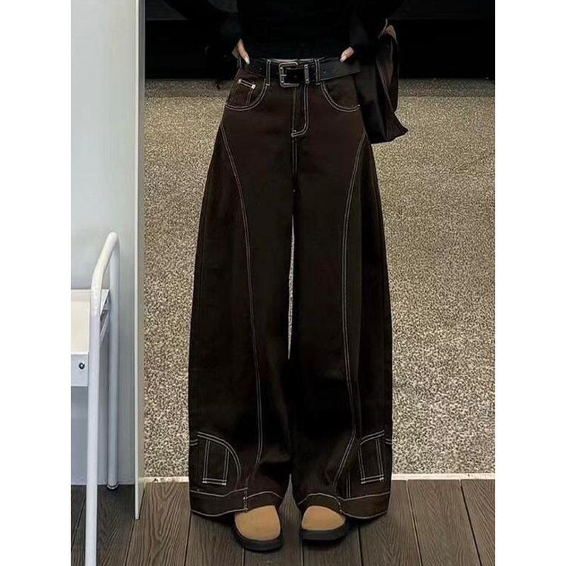 Vintage High Waist Gewaschene Amerikanische Jeans Damen Herbst Winter Locker Weite Hosen