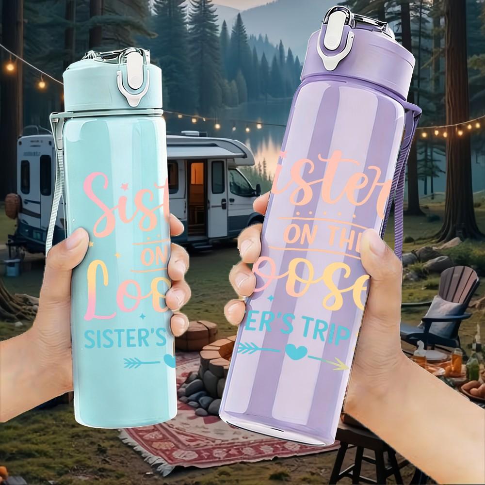 1PC Sisters For The Lord Trip Text 750ml Color Plastic Sports Water Bottle Leakproof Flip Straw Lid Suitable for Sports Office Home Use