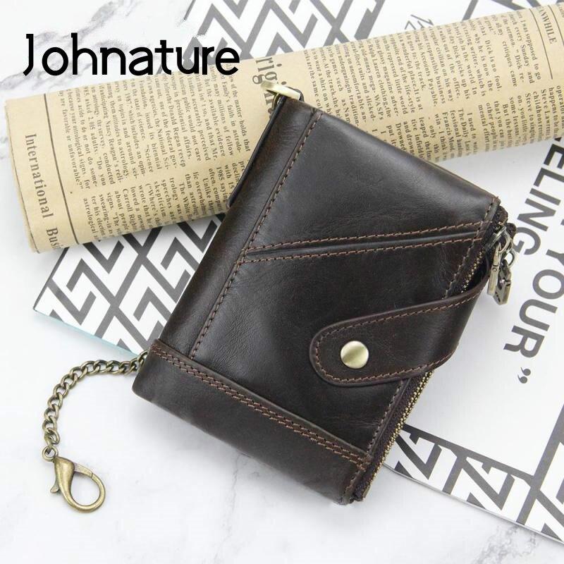 

Johnature повседневные мужские кошельки из натуральной кожи, многофункциональный короткий кошелек с застежкой, держатель для карт, модный кошелек из воловьей кожи