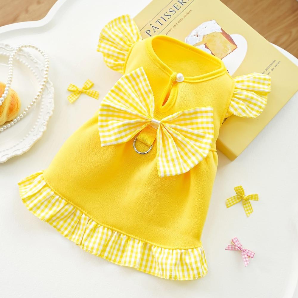 

Bow Plaid Puppy Princess Dress Polyester Pet Clothing New Summer Dog Skirt for Cats Kitten M жовтий