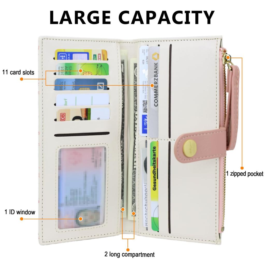 Farcauo Damen Bifold Geldbörse, Beliebt und Niedlich, Kompakte Rosa Katze Muster Geldbörse mit Münzfach für Mädchen