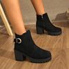 Fashionable New Round Toe Plus Size High-heeled Women's Boots Popular Spring  Autumn Square Heel Comfortable Casual Short Boots