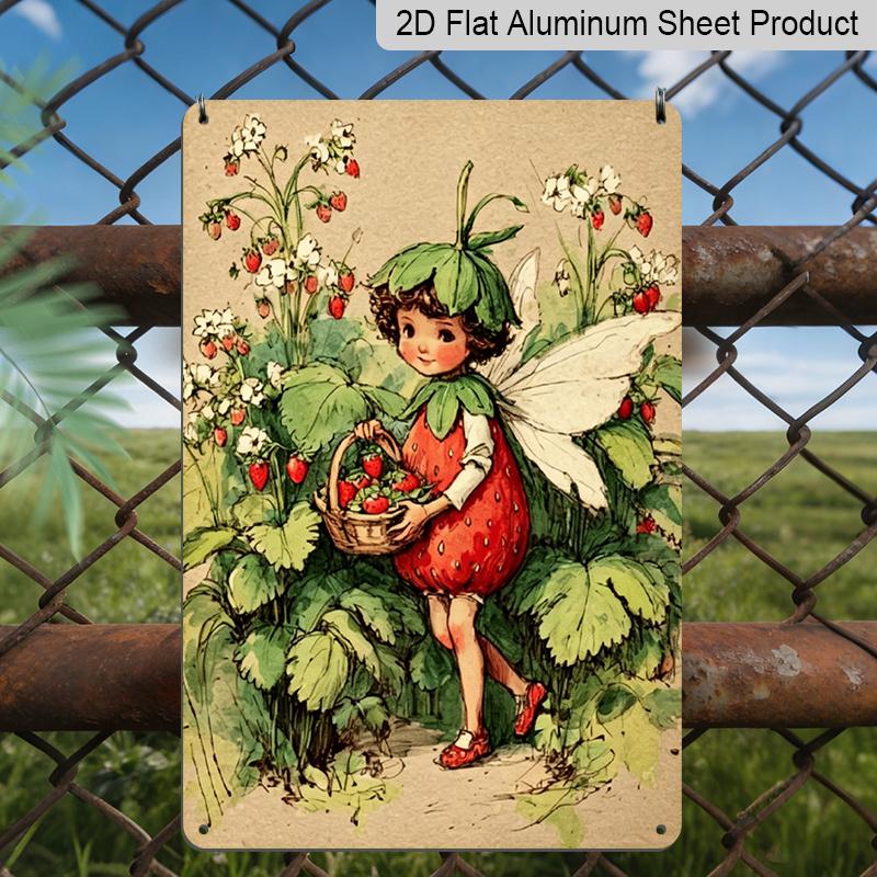 

2D Flat Vintage Strawberry Fairy Aluminum Sign - Cottagecore Garden Wall Decor Cottagecore Decor, Fairy Garden, Garden Decor, Cottage Decor, Kitchen 20*30cm