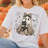 Comfort Colors® Ghost with Cat Shirt, Cute Creepy Cat Halloween Shirt, Leopard Print Bow Ghost Shirt, Fall Season Gift for Cat Lovers