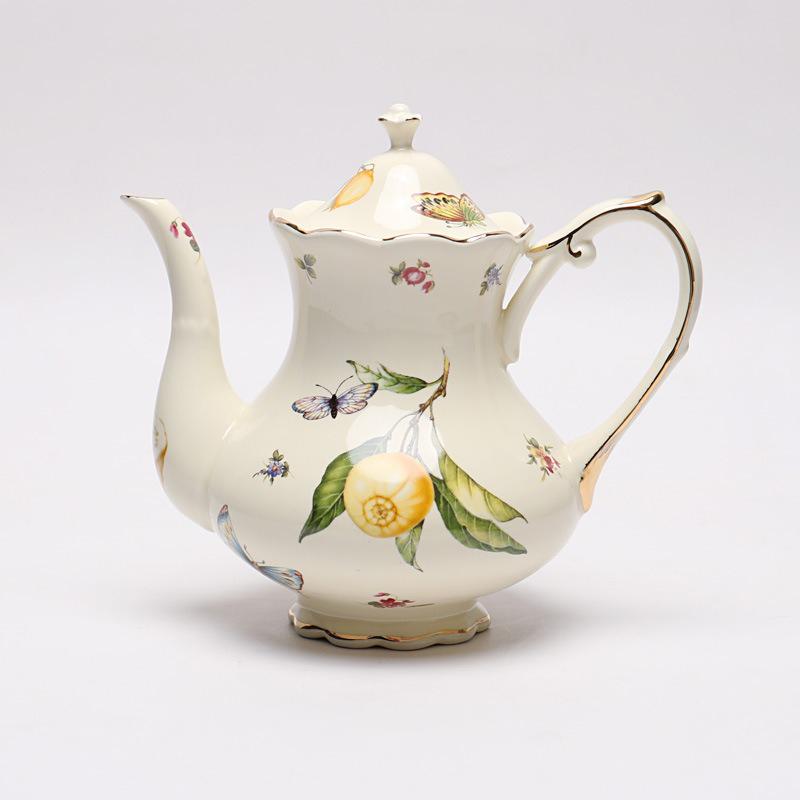 European Ceramics Coffee Cup and Saucer Teapot Elegant Lemon Pattern Creative Afternoon Tea Teaware Set with Dessert Spoon Gift