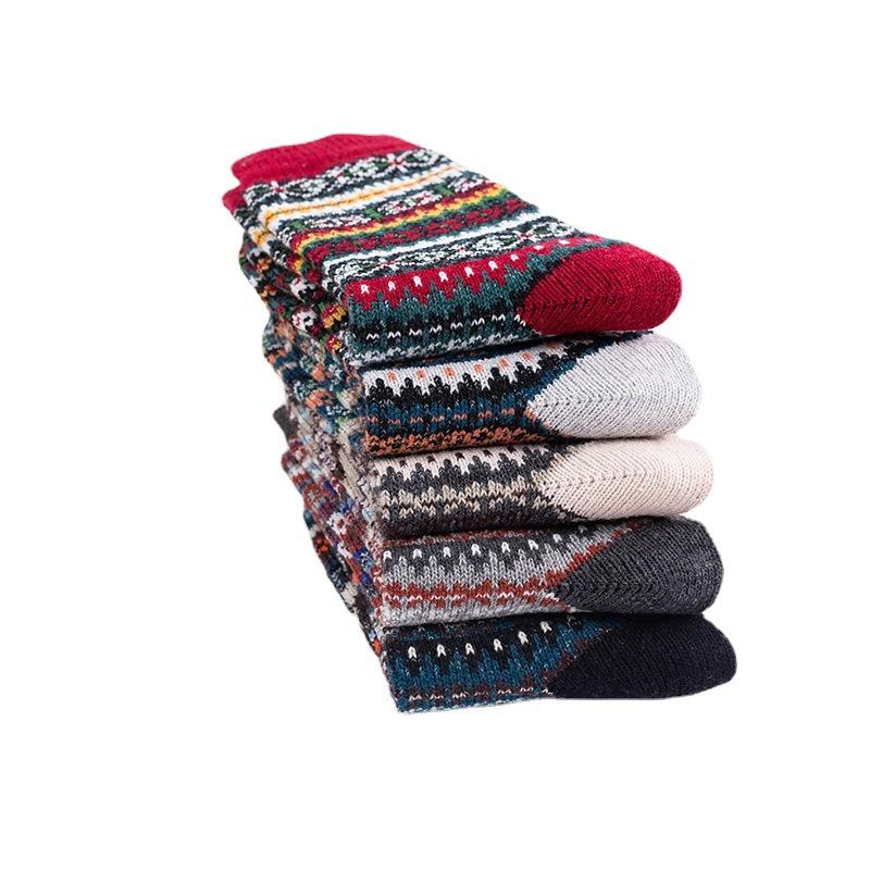 5 זוגות גרבי נשים סתיו וחורף חדשים מעובים חמים בסגנון אתני מצמר ארנבת באורך אמצע השוק