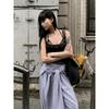 INS Lazy Style Striped Layered Wide-Leg Tie-Up High Waist Casual Floor-Length Pants