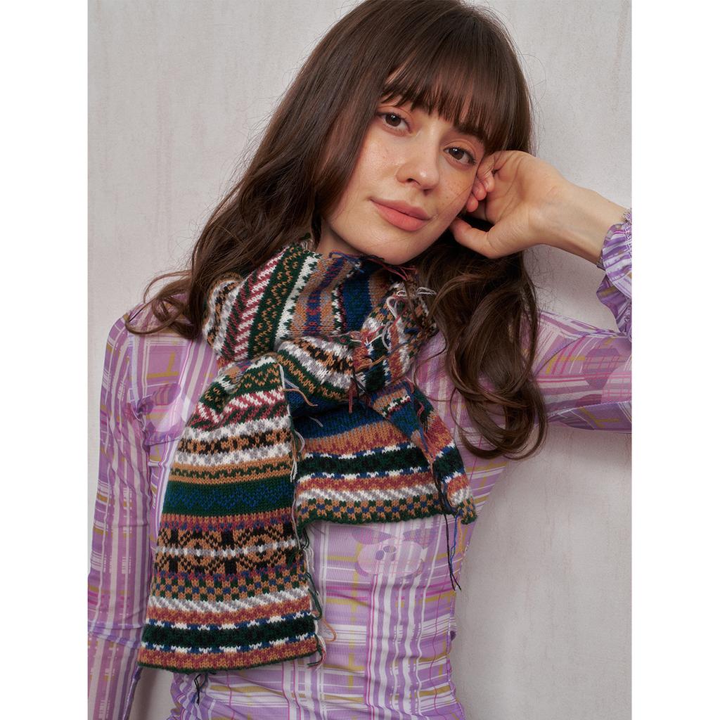 1Pc Multi-Color Graphic Fair Isle Wool Knitted Scarf With Tassels, Soft, Cold-Resistant, Versatile Neck Warmer