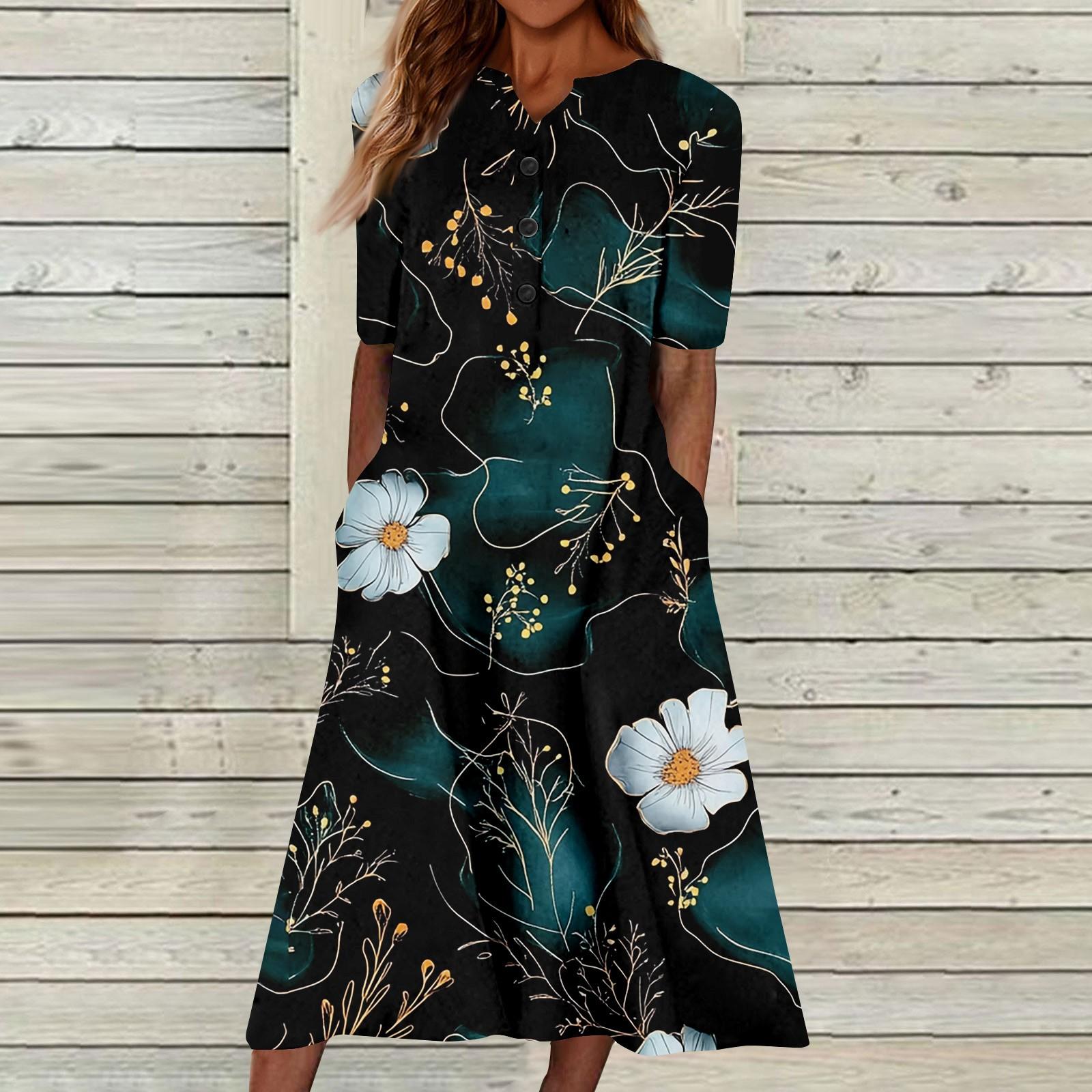 

Женский летний повседневный цветочный (Градиент) Платье с коротким рукавом с принтом XL