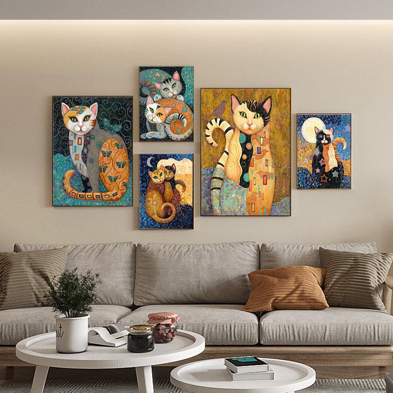 Gustav Klimt Famous Art Works Cat Canvas Posters and Prints Retro Animal Wall Art Pictures for Living Room Kids Room Decoration