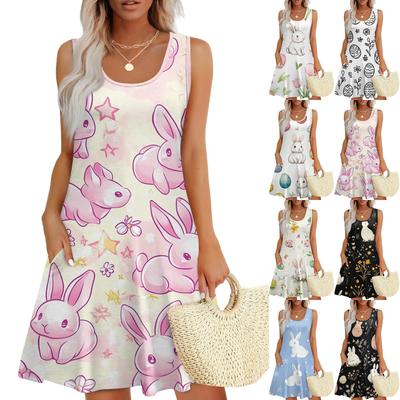 Robe Décontractée Femme Sans Manches Col Rond Imprimé Pâques