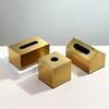 A20F-1Pc Metal Tissue Box Square Golden Rectangle House Geometry Desktop Storage Organization Living Room Modern Home Decor
