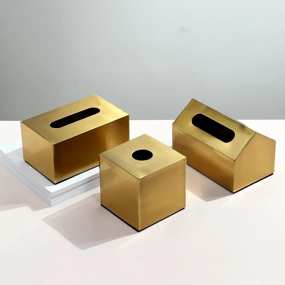 A20F-1Pc Metal Tissue Box Square Golden Rectangle House Geometry Desktop Storage Organization Living Room Modern Home Decor